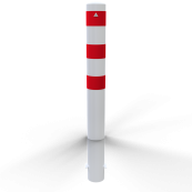 Barrier bollard | Steel tube  152 x 3.2 mm | stationary | for setting in concrete | hot-dip galvanized and white coatedwith three red reflecting stripes | total length: 1500 mm | with welded steel cap